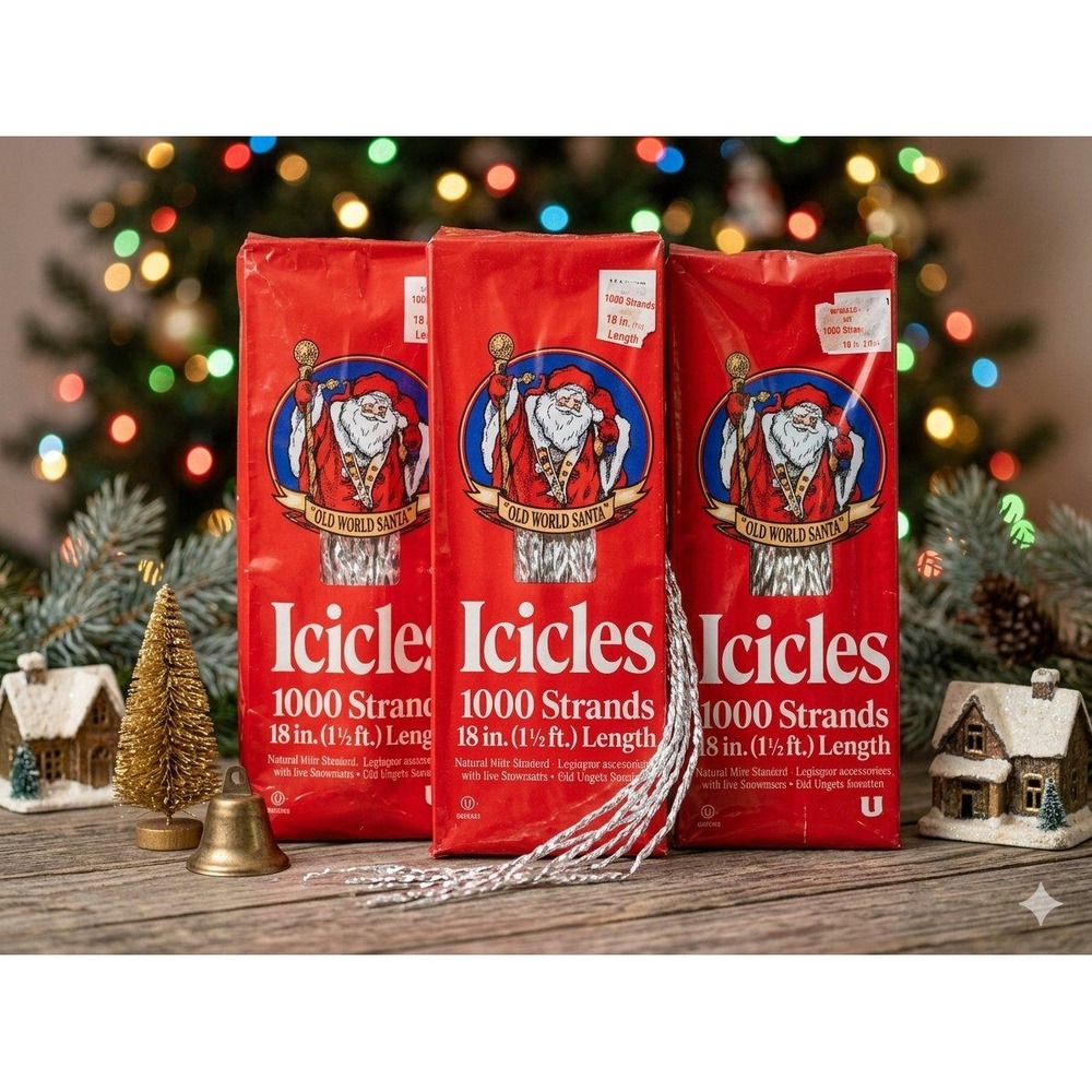 Lot of 3 Vintage Style 18" Silver Icicles Christmas Tree 1000 Strand Tinsel USA